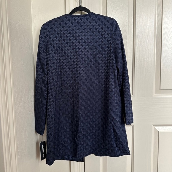 NWT‎ Karl Lagerfeld Paris Jacquard Open Front Jacket Dark Blue Medium - Picture 5 of 9